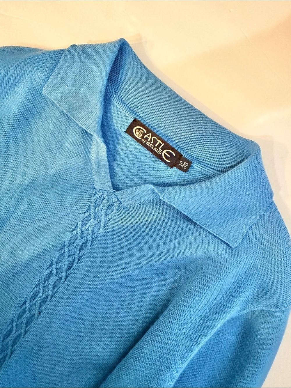 Castle of Ireland Wool Collared Sweater Blue Textured Size 10 36 Medium